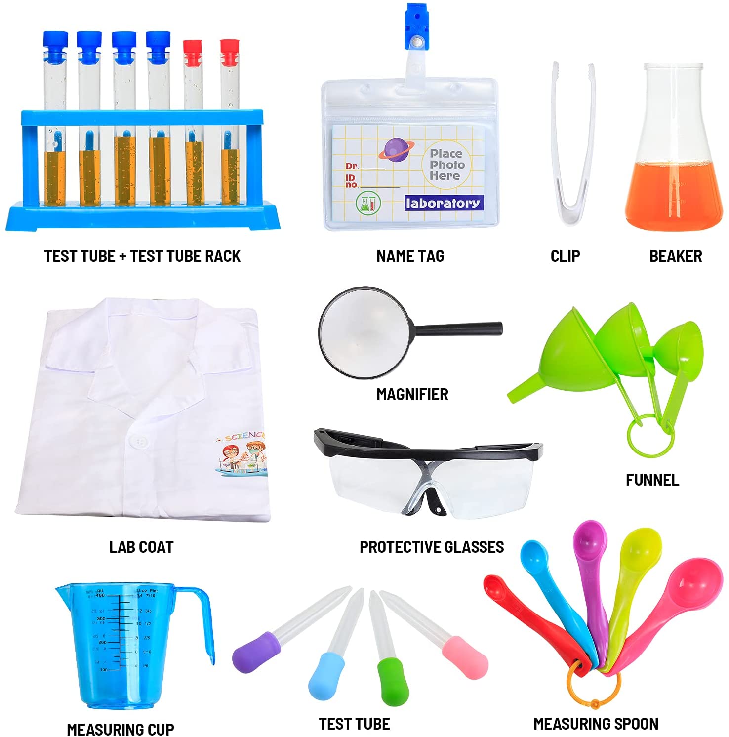 Kit de Juego de Rol de Laboratorio para Niños con Gafas, Bata de Laboratorio y Variedad de Equipo Científico de Juguete para Niños