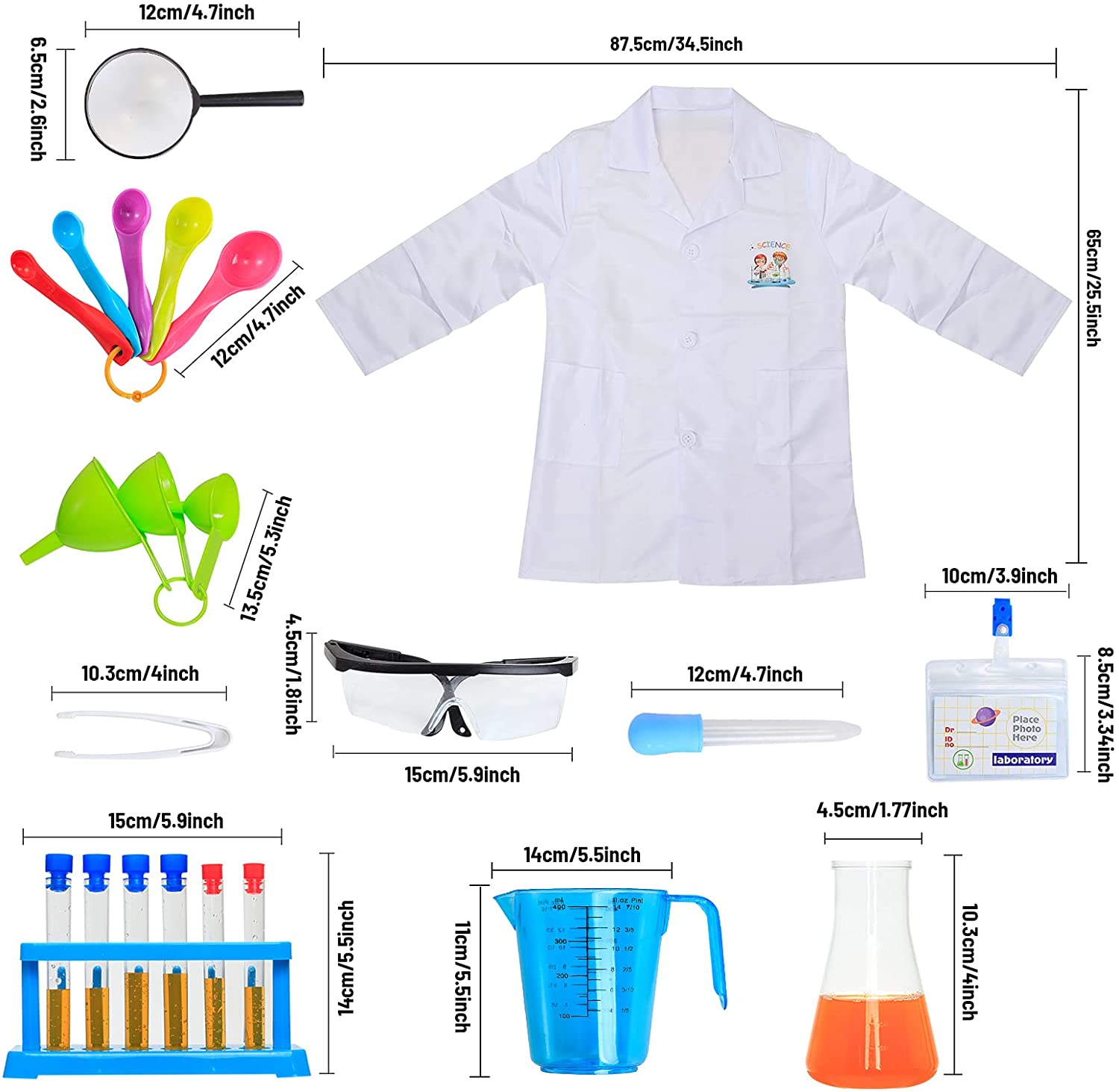 Kit de Juego de Rol de Laboratorio para Niños con Gafas, Bata de Laboratorio y Variedad de Equipo Científico de Juguete para Niños