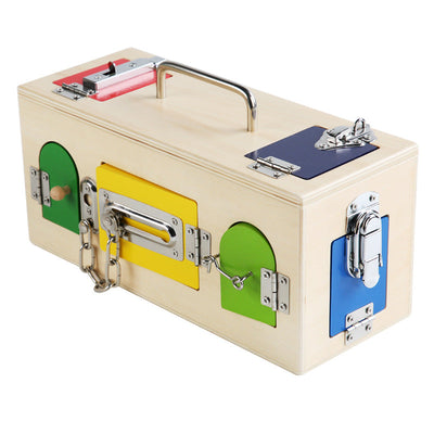 Montessori Caja de Pestillos y Candados de Madera con Pestillos de Acero Inoxidable para Niños