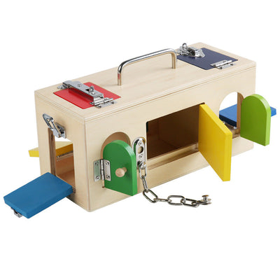 Montessori Caja de Pestillos y Candados de Madera con Pestillos de Acero Inoxidable para Niños