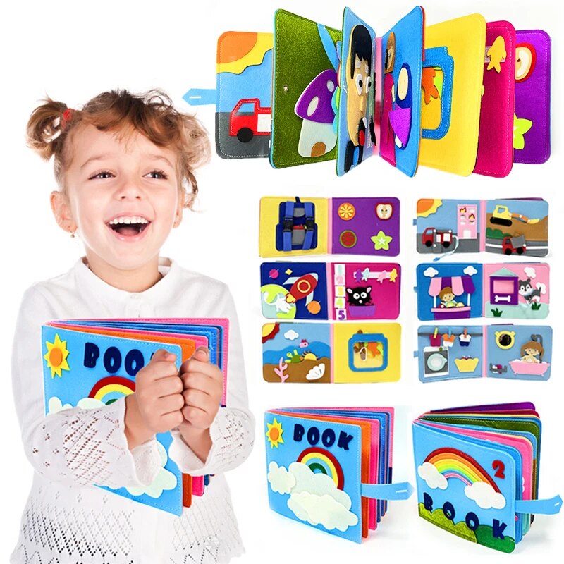 Fidtoy Montessori Felt Busy Book for Toddlers – Interactive Learning & Sensory Toy, Ages 1-4
