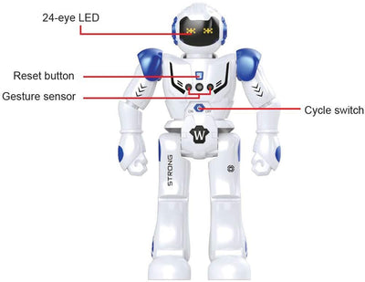 Robot Jouet Télécommandé Programmable Intelligent Interactif avec Capteur de Geste, Kit Robotique Dansant Marchant, Robot Intelligent LED, Cadeau pour Enfants
