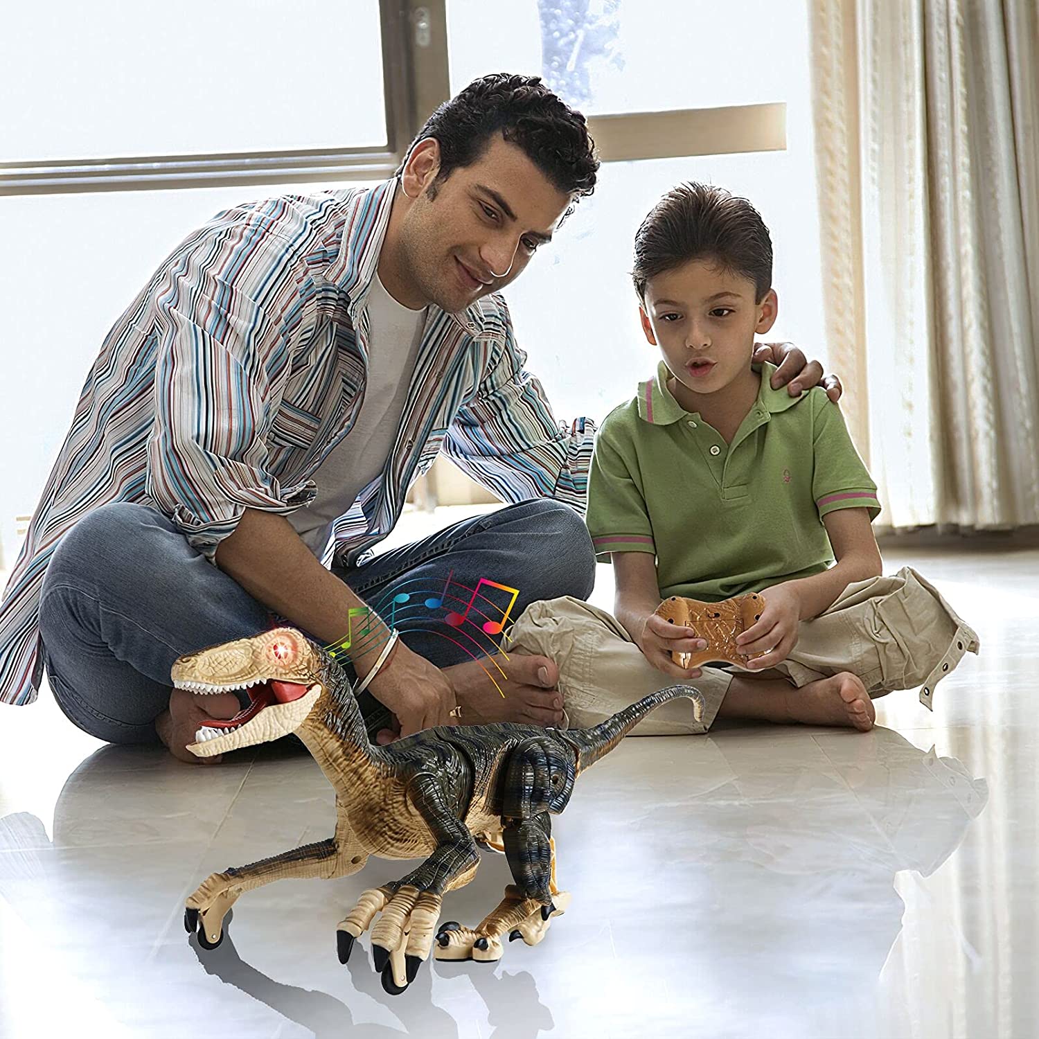 Juguete de dinosaurio teledirigido recargable con función de caminar, sonidos de rugido, luces, robot de dinosaurio T-Rex realista para niños, juguetes, regalos