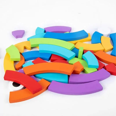 Fidtoy Rainbow Colorful Pattern Puzzle Board with Cards Wooden Montessori Blocks Set for Toddlers Shape Color Matching Toy