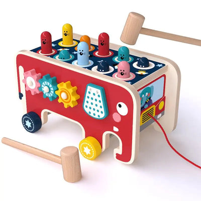 Fidtoy Montessori Pillonage Bench for Toddlers – Wooden Musical Hammer Toy for Early Learning & Fine Motor Skills