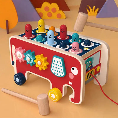 Fidtoy Montessori Pillonage Bench for Toddlers – Wooden Musical Hammer Toy for Early Learning & Fine Motor Skills