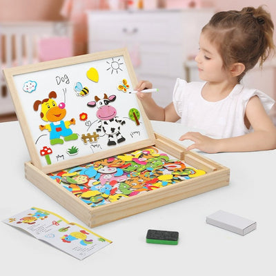 Fidtoy Puzzle magnétique et tableau à dessin double face pour enfants – Jouet d'apprentissage Montessori pour la créativité et la motricité fine