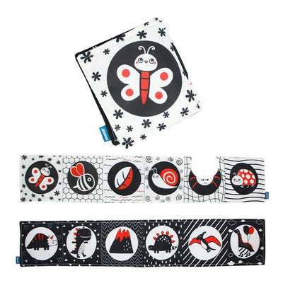 Livre en tissu à contraste élevé Fidtoy pour bébés – Set de jouets Montessori noir et blanc sensoriels pour le temps sur le ventre de 0 à 6 mois