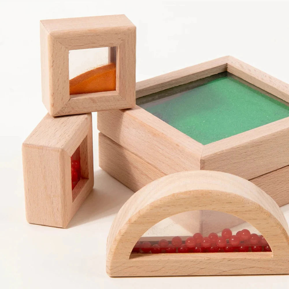 Bloques Sensoriales de Acrílico Transparente de Madera Fidtoy | Juguete Educativo y de Apilamiento STEM para Niños Pequeños de 3+