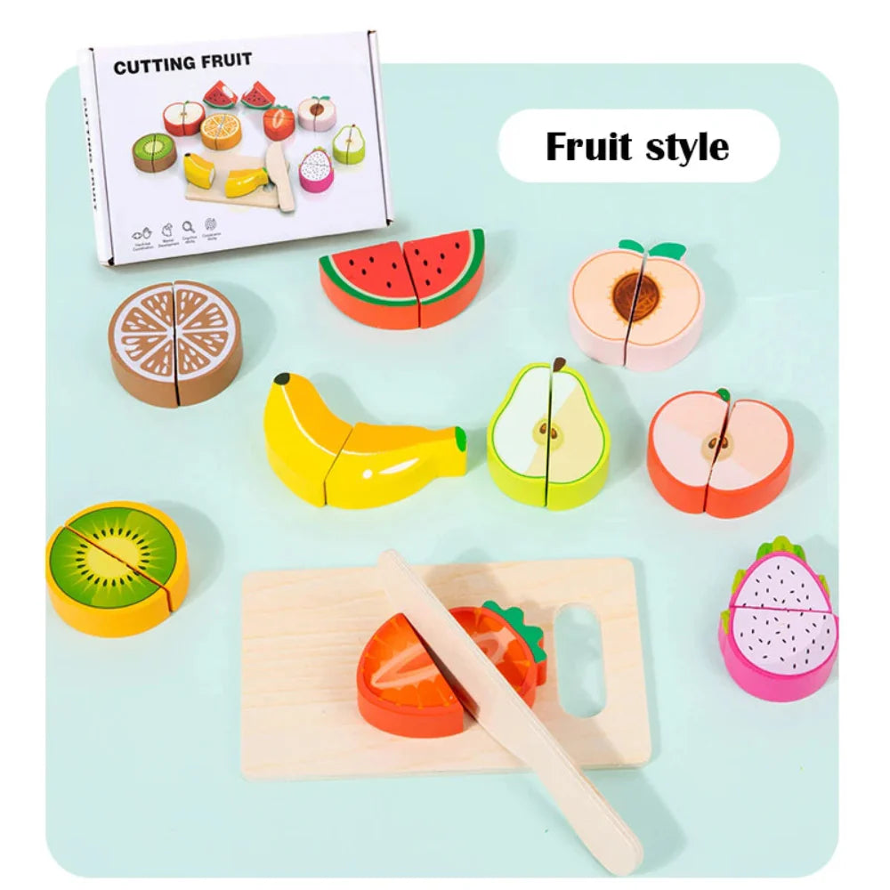 Fidtoy Wooden Cutting Food Play Set for Kids | Montessori Pretend Play & Fine Motor Skills