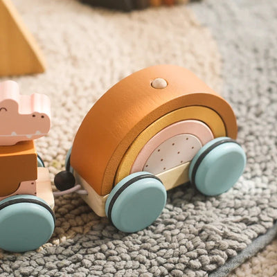 Fidtoy Pull Along Wooden Toy for Toddlers Educational Car 1+