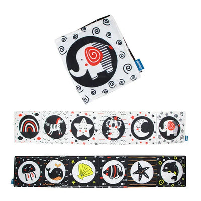 Livre en tissu à contraste élevé Fidtoy pour bébés – Set de jouets Montessori noir et blanc sensoriels pour le temps sur le ventre de 0 à 6 mois