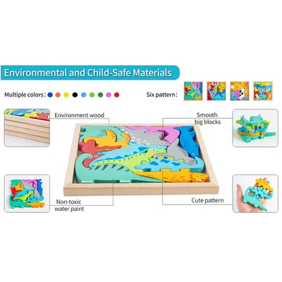Bloques de rompecabezas de madera con temática de coches y camiones de tráfico para niños con bandeja