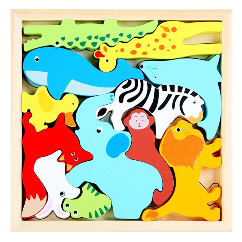 Ensemble de blocs en bois puzzle animal carré