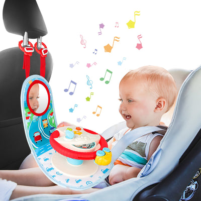 Jouet de Volant de Voiture Simulée pour Siège Arrière, avec Lumières et Musique, Cadeau Éducatif Amusant pour Enfants