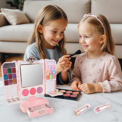 Coiffeuse Rose de Maquillage pour Enfants – Coiffeuse Pliable avec Miroir, Lumières Musicales et Accessoires de Maquillage Complets pour Filles, Idéale pour le Jeu d'Imitation et les Jeux de Rôle, Cadeau pour les 3 Ans et Plus