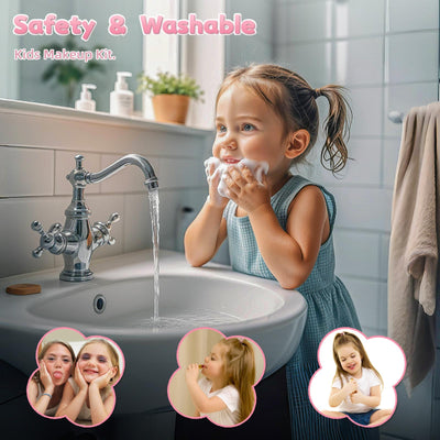 Coiffeuse Rose de Maquillage pour Enfants – Coiffeuse Pliable avec Miroir, Lumières Musicales et Accessoires de Maquillage Complets pour Filles, Idéale pour le Jeu d'Imitation et les Jeux de Rôle, Cadeau pour les 3 Ans et Plus
