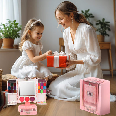 Coiffeuse Rose de Maquillage pour Enfants – Coiffeuse Pliable avec Miroir, Lumières Musicales et Accessoires de Maquillage Complets pour Filles, Idéale pour le Jeu d'Imitation et les Jeux de Rôle, Cadeau pour les 3 Ans et Plus