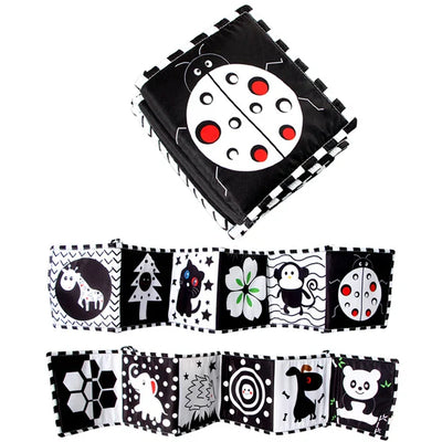 Livre en tissu à contraste élevé Fidtoy pour bébés – Set de jouets Montessori noir et blanc sensoriels pour le temps sur le ventre de 0 à 6 mois