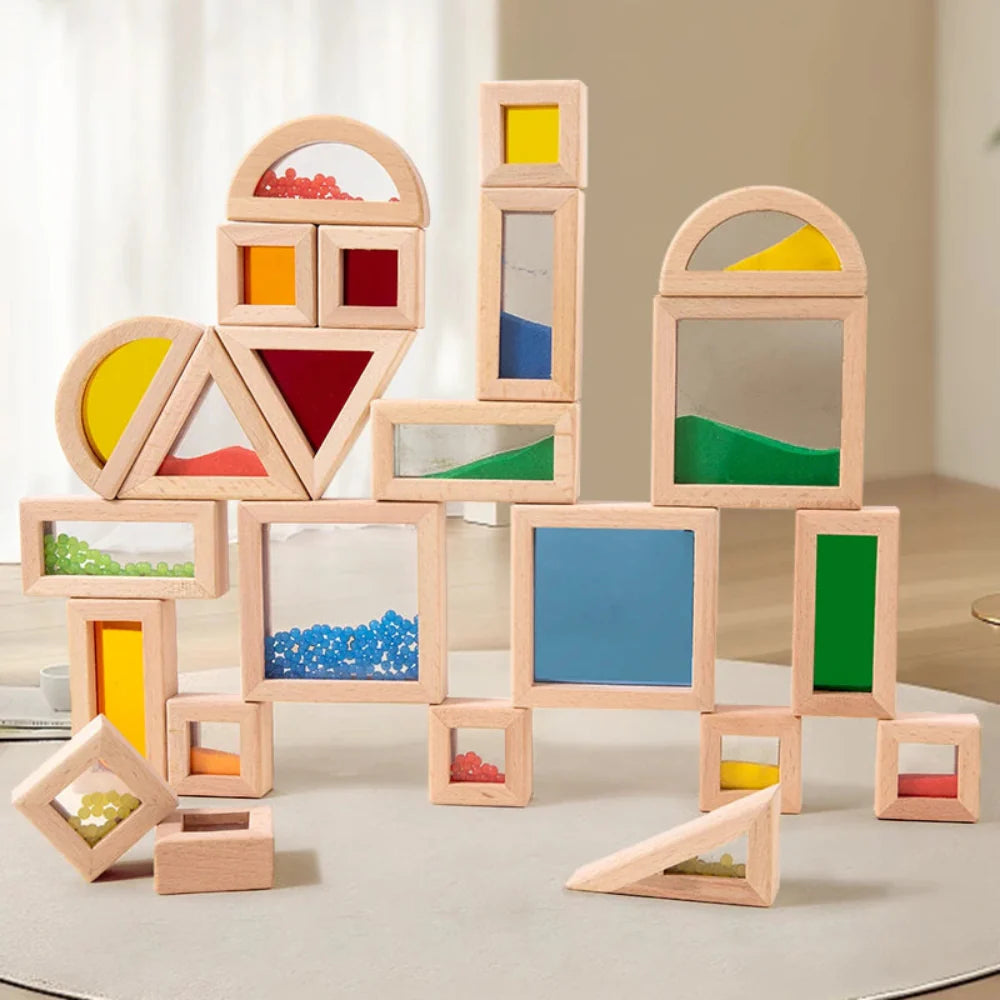 Bloques Sensoriales de Acrílico Transparente de Madera Fidtoy | Juguete Educativo y de Apilamiento STEM para Niños Pequeños de 3+