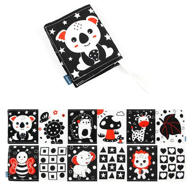 Livre en tissu à contraste élevé Fidtoy pour bébés – Set de jouets Montessori noir et blanc sensoriels pour le temps sur le ventre de 0 à 6 mois