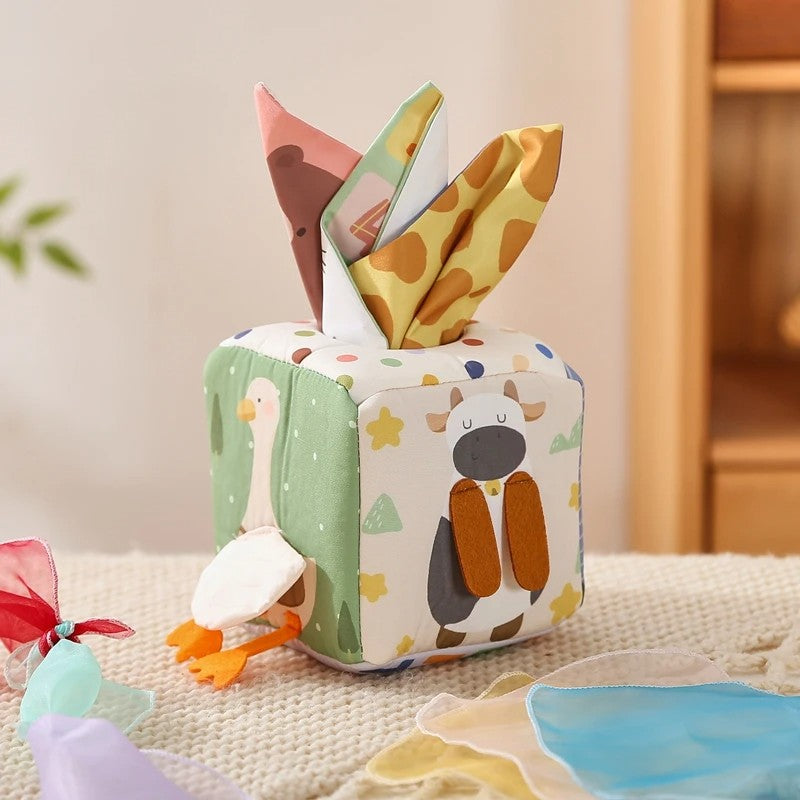 Fidtoy Montessori Tissue Box Toy for Babies – Sensory Pulling Cube