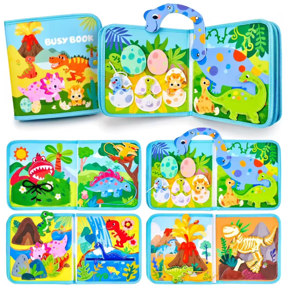 Fidtoy Dinosaur Friends Busy Book – Libro de Actividades Interactivo Montessori para Niños Pequeños de 2 a 5 años