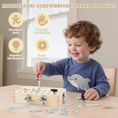 Fidtoy Tablero de Destornilladores Montessori para Niños Juguete de Herramientas de Madera Aprendizaje de Habilidades Motoras Finas