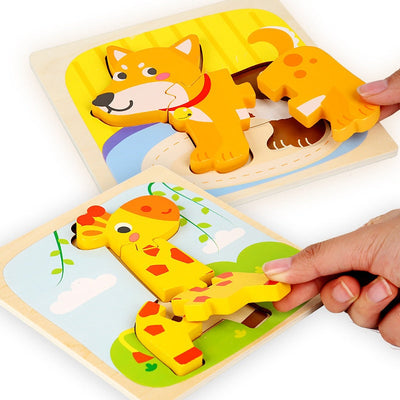 Fidtoy Wooden Animal Puzzle for Toddlers – Montessori Shape & Color Learning Toy