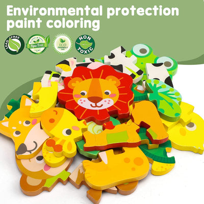 Fidtoy Wooden Animal Puzzle for Toddlers – Montessori Shape & Color Learning Toy