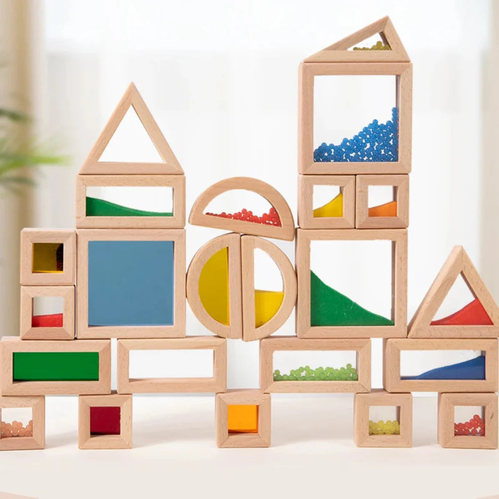 Bloques Sensoriales de Acrílico Transparente de Madera Fidtoy | Juguete Educativo y de Apilamiento STEM para Niños Pequeños de 3+