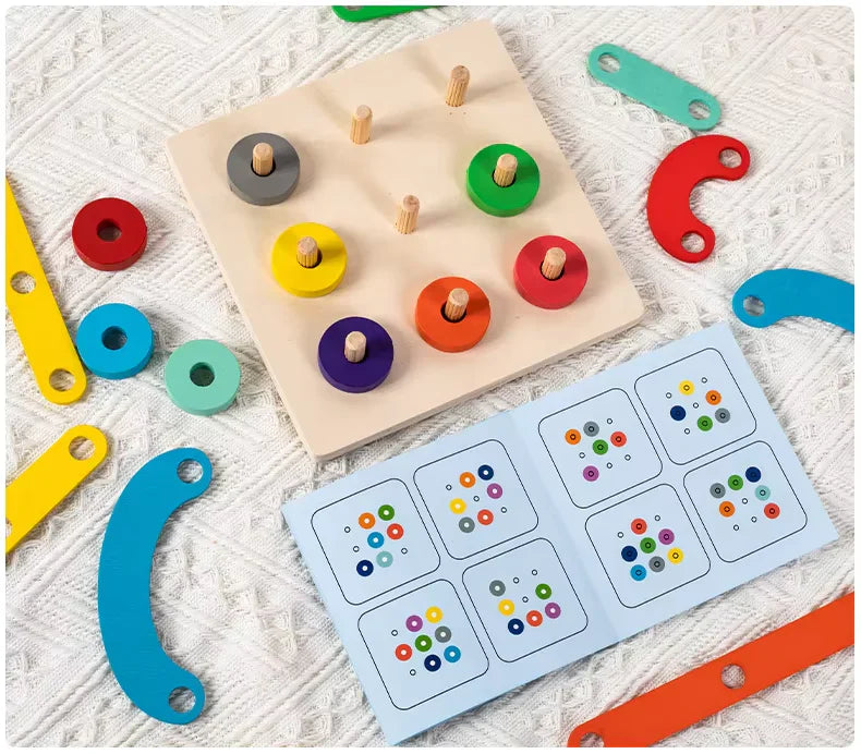 Fidtoy Wooden Bar Shaped Assembled Sleeve Column Puzzle Board for Kids | 26-Piece Alphabet Construction Blocks, Color Recognition, Shape Building, Fine Motor & Creative Stacking Toy Age 3+