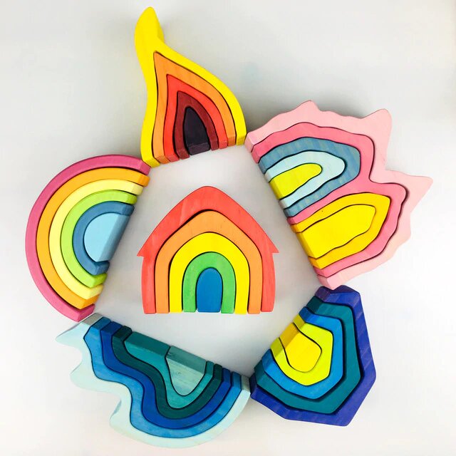 Fidtoy Fire Rainbow Toys Wooden Stacking Toy