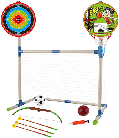 Ensemble de jeu de sport 3-EN-1 pour l'extérieur – Basketball, football et tir à l'arc pour enfants, pour l'intérieur et l'extérieur – Excellent cadeau d'anniversaire ou de Noël