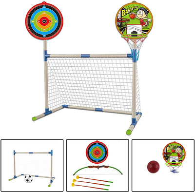 Ensemble de jeu de sport 3-EN-1 pour l'extérieur – Basketball, football et tir à l'arc pour enfants, pour l'intérieur et l'extérieur – Excellent cadeau d'anniversaire ou de Noël