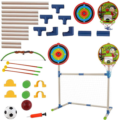 Ensemble de jeu de sport 3-EN-1 pour l'extérieur – Basketball, football et tir à l'arc pour enfants, pour l'intérieur et l'extérieur – Excellent cadeau d'anniversaire ou de Noël