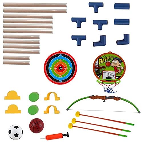 Ensemble de jeu de sport 3-EN-1 pour l'extérieur – Basketball, football et tir à l'arc pour enfants, pour l'intérieur et l'extérieur – Excellent cadeau d'anniversaire ou de Noël