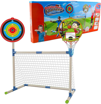 Ensemble de jeu de sport 3-EN-1 pour l'extérieur – Basketball, football et tir à l'arc pour enfants, pour l'intérieur et l'extérieur – Excellent cadeau d'anniversaire ou de Noël