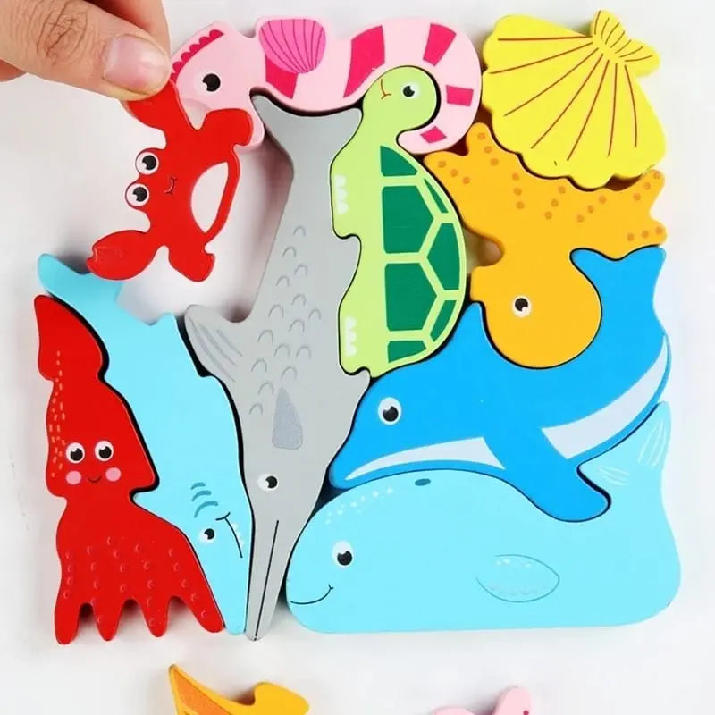 Fidtoy Tangram Animales Marinos – Rompecabezas 3D Montessori de Madera para Niños