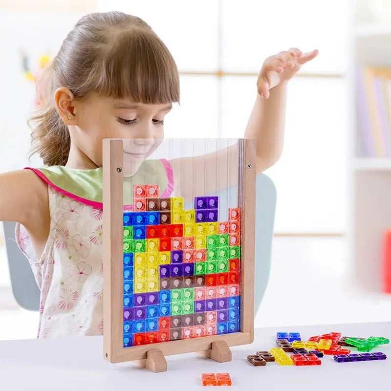 Fidtoy Set de Construction en Bois Tetris – Jouet Éducatif Montessori pour Enfants