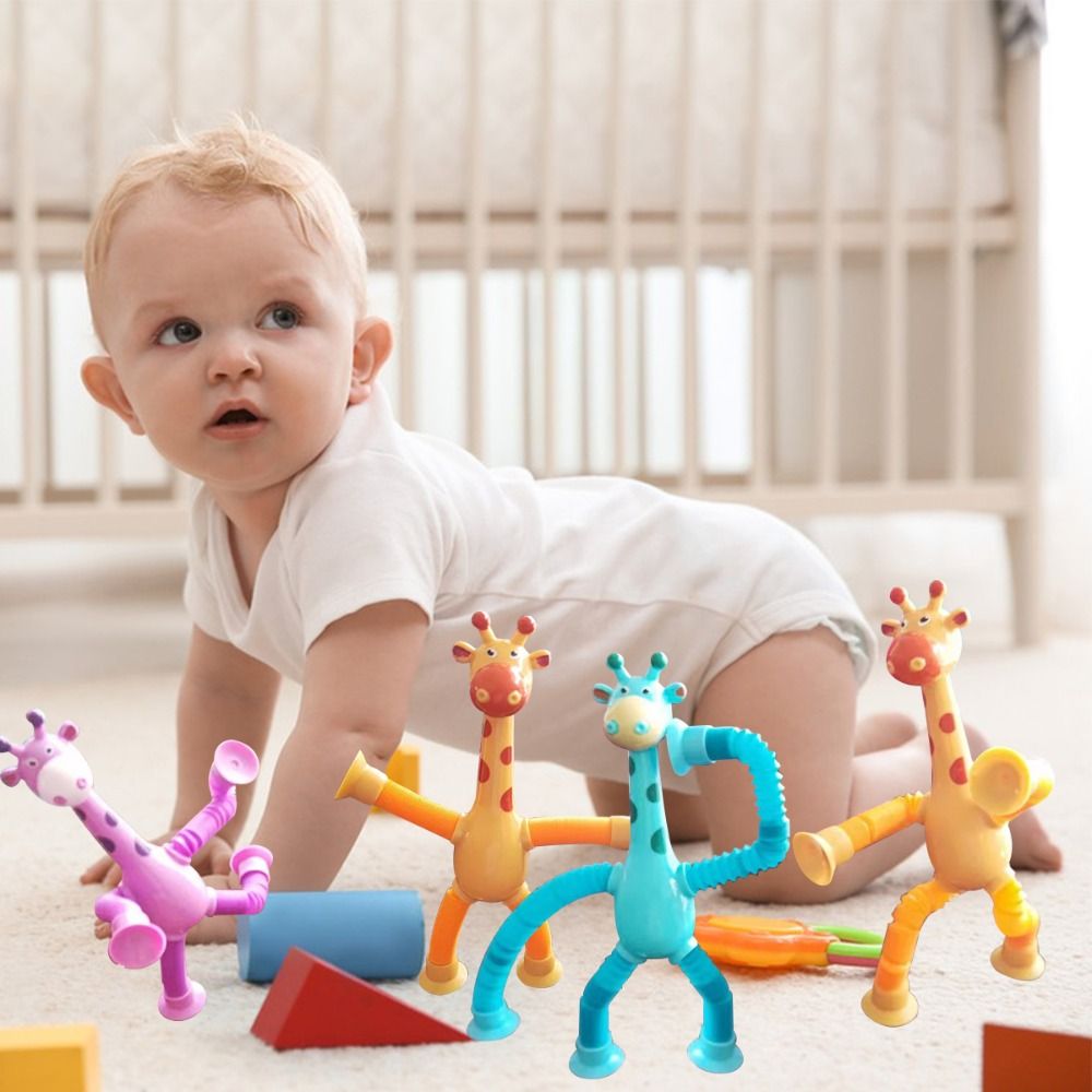 Fidtoy Girafe télescopique à ventouse, jouet sensoriel pour tout-petits, tube extensible, jouet anti-stress