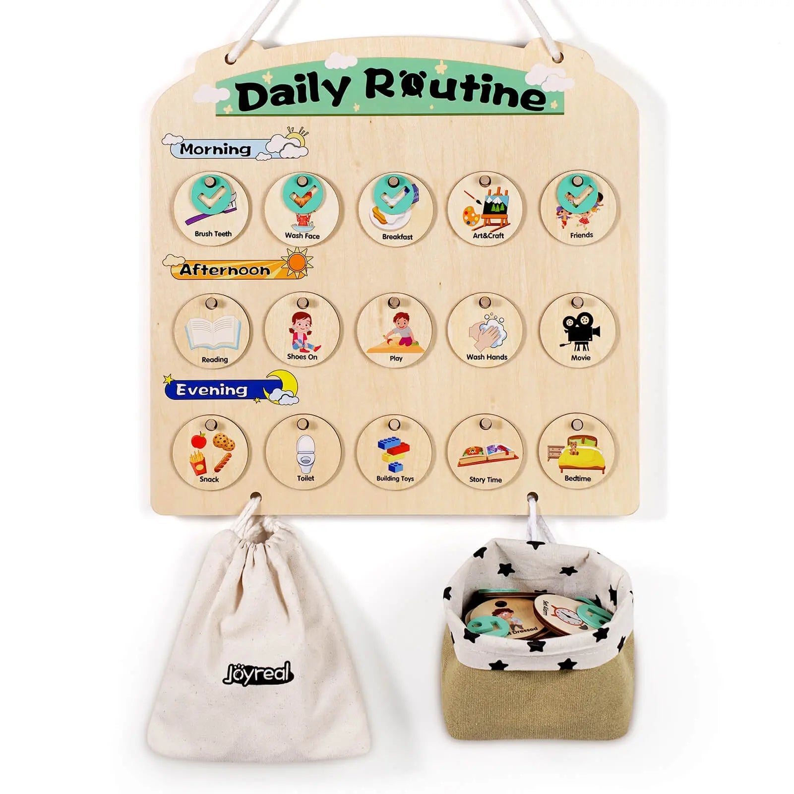 Horario Visual de Madera para Niños - Tablero de Rutina Sensorial para Niños de 3 a 6 Años