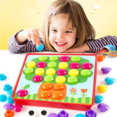 Fidtoy Button Idea Color Recognition Kit for Kids – Button Art Matching Toy with Peg Board, Color Matching Mosaic Puzzle, Fine Motor Learning Activity