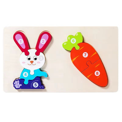 Set de rompecabezas de madera de números con temática de conejos para bebés y preescolares