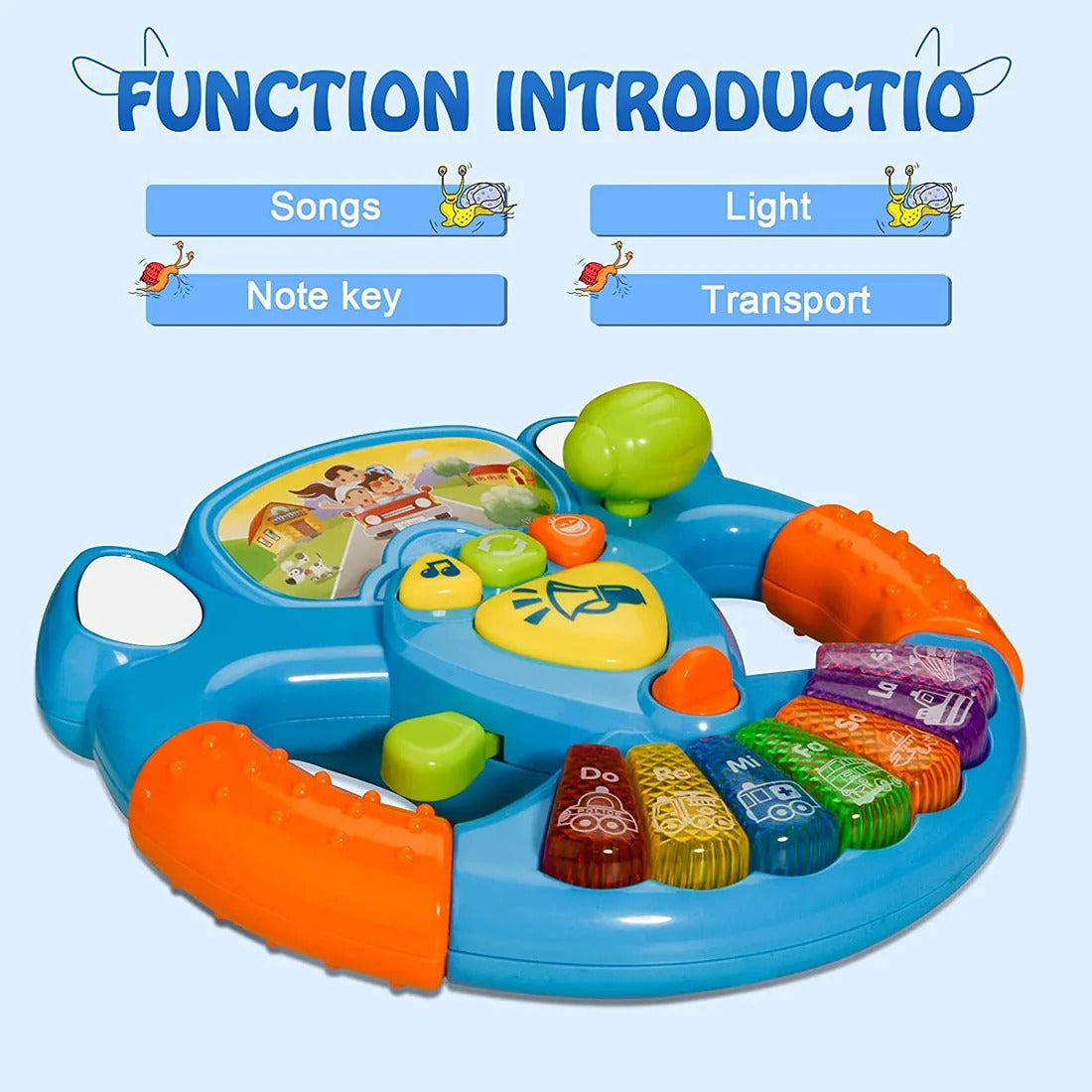 Fidtoy My Baby Steering Wheel Toy Plastic Musical Driving Wheel with Lights Sounds Songs Horn Gear Lever for Babies 6M+