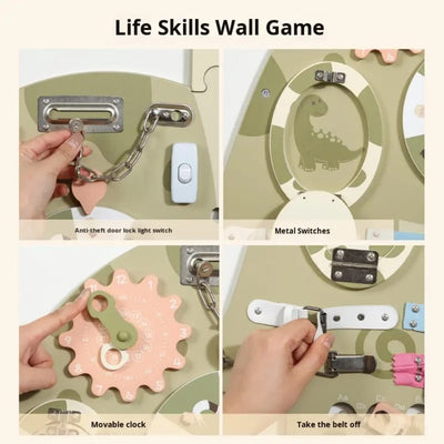 Tabla de Crecimiento de Altura de Dinosaurios con Actividades Sensoriales de Pared Montessori – Panel de Aprendizaje de Habilidades para la Vida