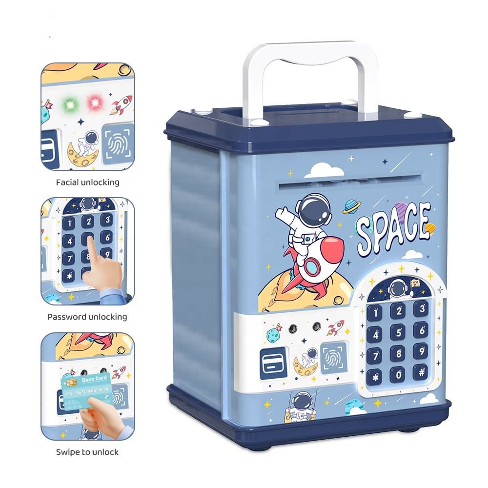 Fidtoy Electronic Piggy Bank with Keypad for Kids Age 3+, Plastic Password Money Safe Toy with Bank Card Access, Handle, Coin and Bill Savings Box