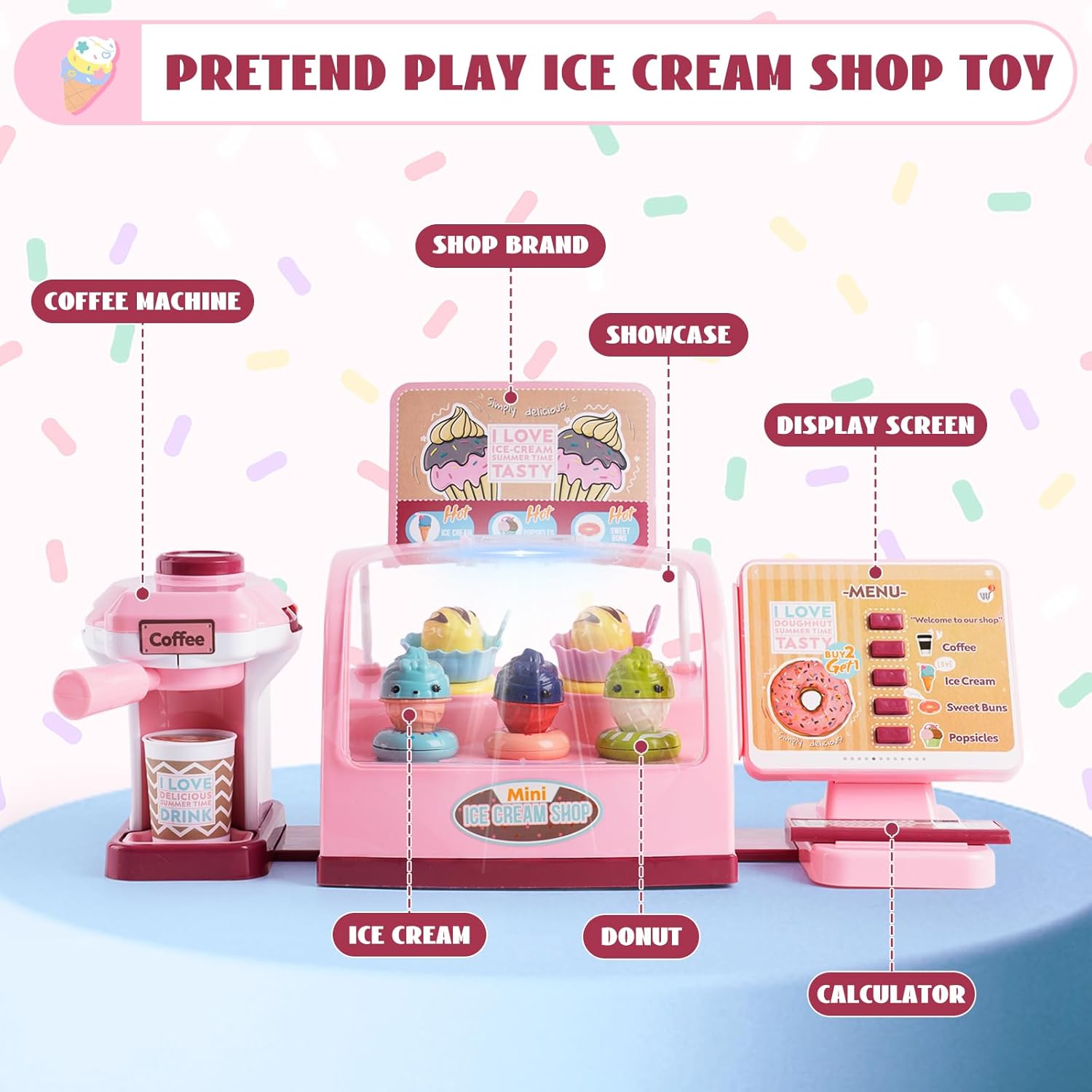 Fidtoy Counter Pretend Play Series Burger Shop for Kids, 25-Piece Pretend Kitchen Role Play Set, Educational Burger Shop Toy for Ages 3+