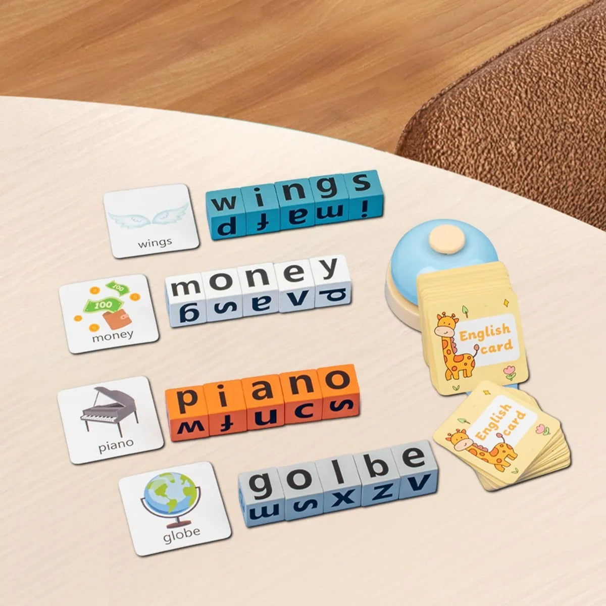 Juego de bloques de madera para deletrear con timbre, de 2 a 4 jugadores - 584