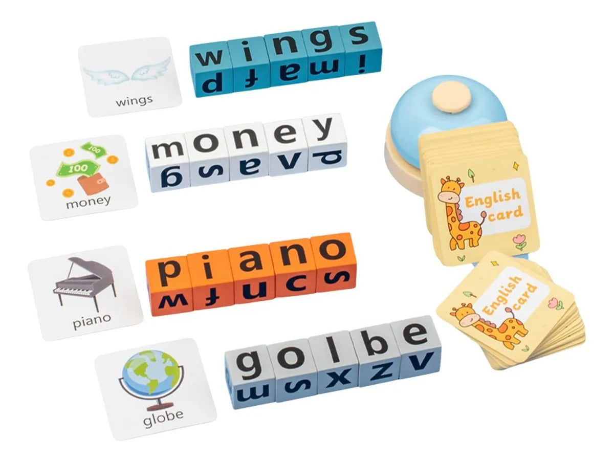 Fidtoy Wooden Spelling Blocks Game with Buzzer Letter Matching Word Building Toy for 2 to 4 Players Ages 3 to 8